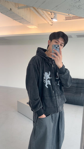 J-G82 寬鬆水洗小眾老虎連帽外套