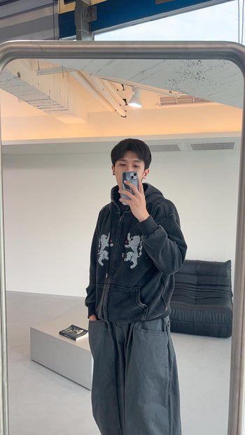 J-G82 寬鬆水洗小眾老虎連帽外套