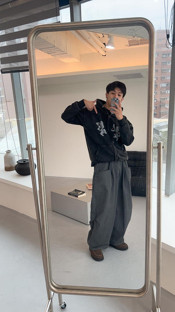 J-G82 寬鬆水洗小眾老虎連帽外套