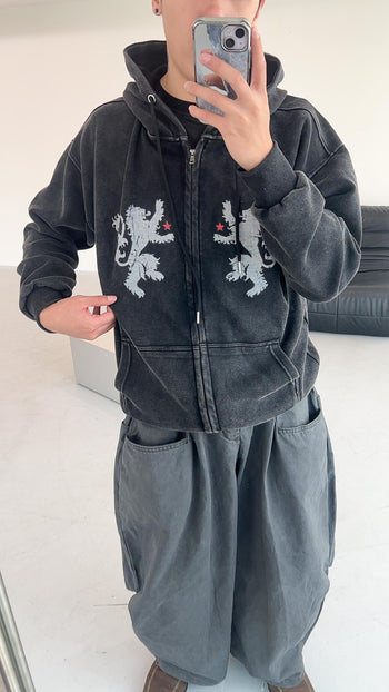 J-G82 寬鬆水洗小眾老虎連帽外套