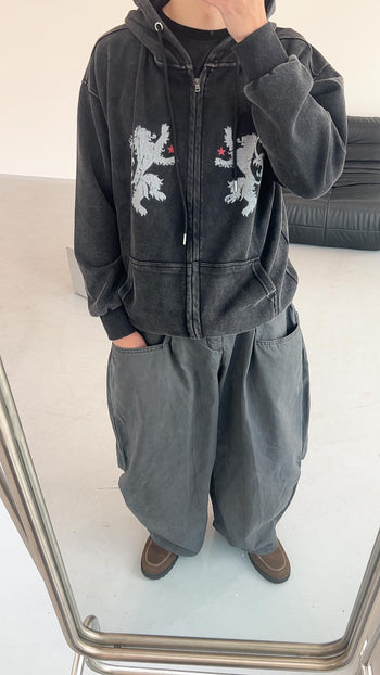 J-G82 寬鬆水洗小眾老虎連帽外套