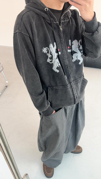 J-G82 寬鬆水洗小眾老虎連帽外套