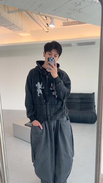 J-G82 寬鬆水洗小眾老虎連帽外套