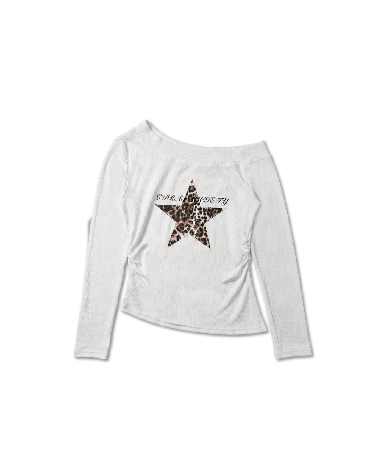 斜肩豹紋星星打底長袖上衣