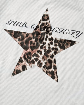 斜肩豹紋星星打底長袖上衣