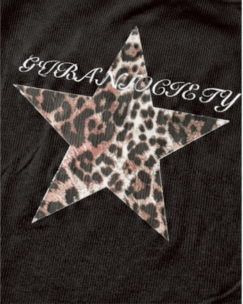 斜肩豹紋星星打底長袖上衣