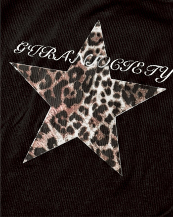 斜肩豹紋星星打底長袖上衣