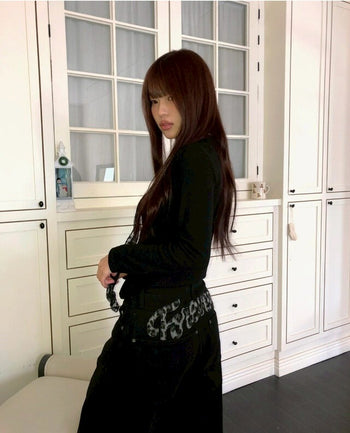 【GUBAN】韓國豹紋字母抓絨寬鬆長褲