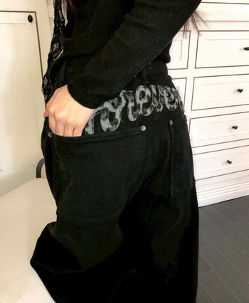 【GUBAN】韓國豹紋字母抓絨寬鬆長褲