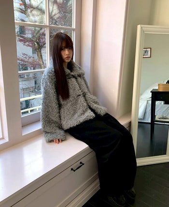 【GUBAN】韓國豹紋字母抓絨寬鬆長褲