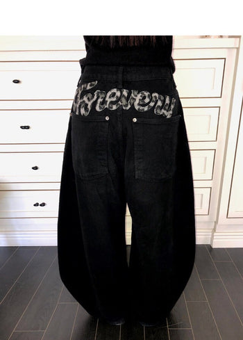 【GUBAN】韓國豹紋字母抓絨寬鬆長褲