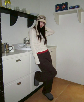 【GUBAN】韓國豹紋字母抓絨寬鬆長褲