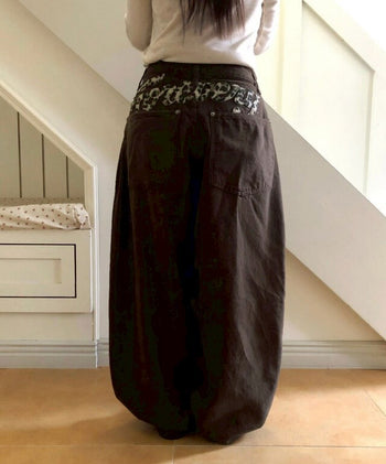 【GUBAN】韓國豹紋字母抓絨寬鬆長褲