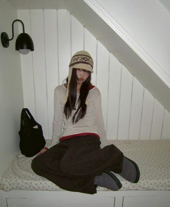 【GUBAN】韓國豹紋字母抓絨寬鬆長褲