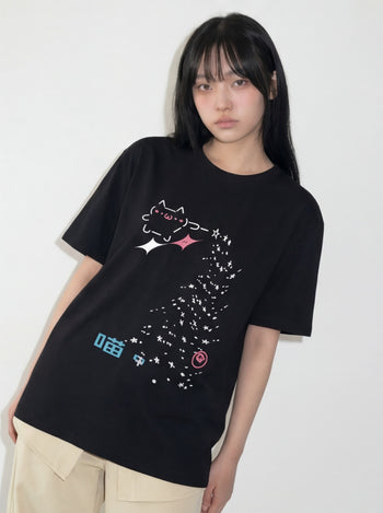 T-C190 顏文字仙女撒星貓 短袖