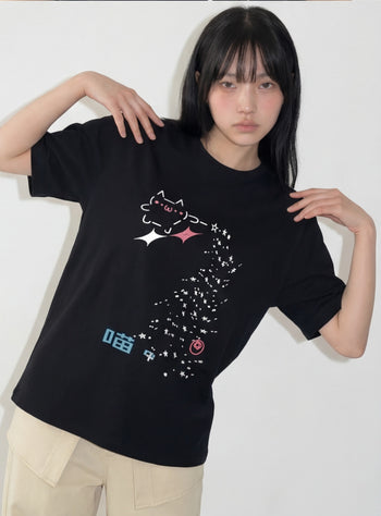 T-C190 顏文字仙女撒星貓 短袖
