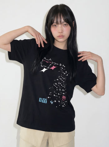 T-C190 顏文字仙女撒星貓 短袖