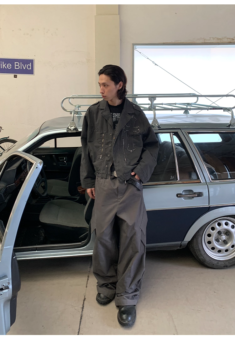 POH J-P95 重磅水洗十字縫線外套