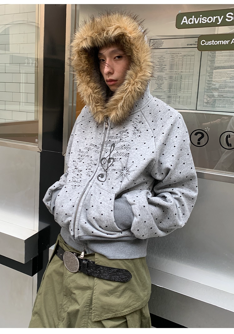 POH J-P94 愛心波點毛領連帽外套