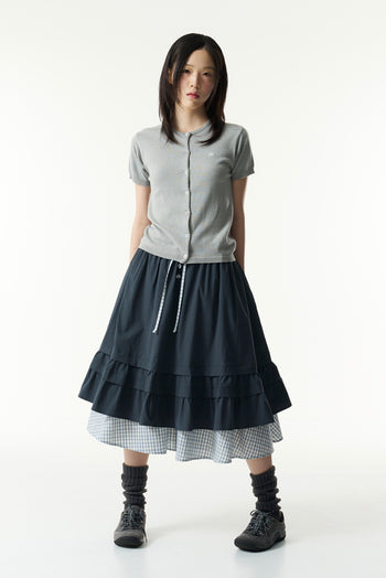 TCM - (w) check pintuck layered skirt (navy) P-C183