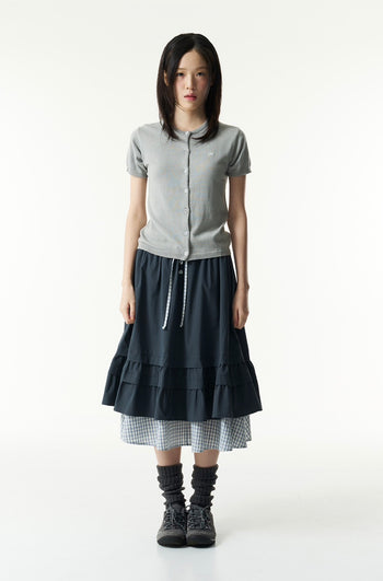 TCM - (w) check pintuck layered skirt (navy) P-C183