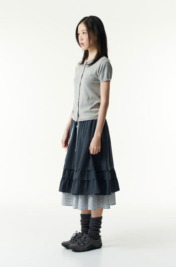 TCM - (w) check pintuck layered skirt (navy) P-C183