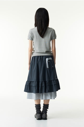 TCM - (w) check pintuck layered skirt (navy) P-C183