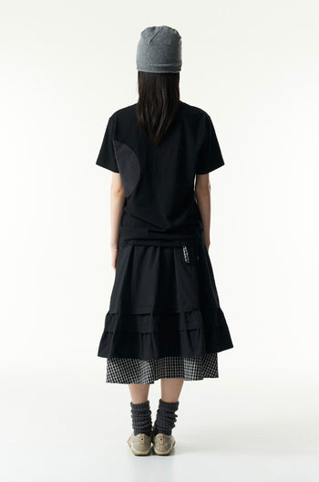TCM - (w) check pintuck layered skirt (BLACK) P-C183
