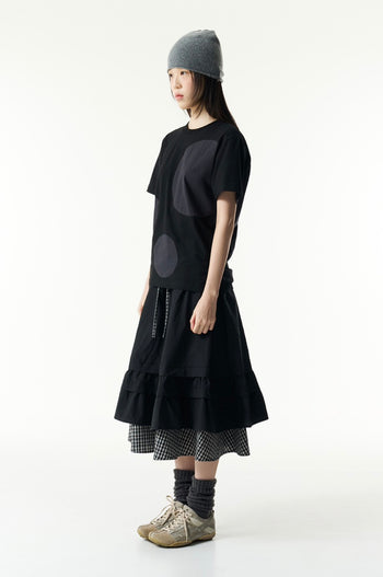 TCM - (w) check pintuck layered skirt (BLACK) P-C183
