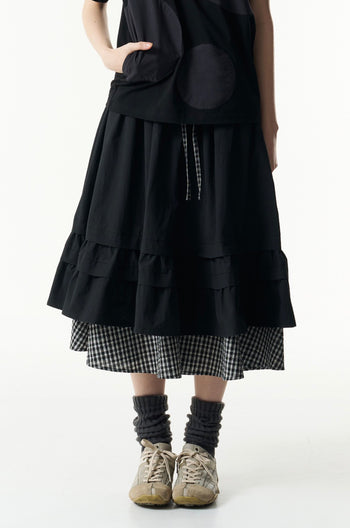 TCM - (w) check pintuck layered skirt (BLACK) P-C183