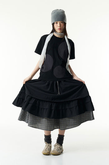 TCM - (w) check pintuck layered skirt (BLACK) P-C183