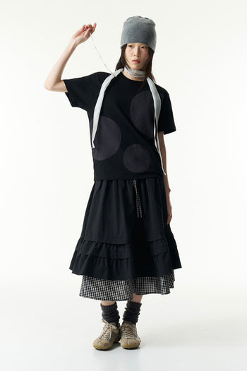 TCM - (w) check pintuck layered skirt (BLACK) P-C183