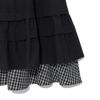 TCM - (w) check pintuck layered skirt (BLACK) P-C183