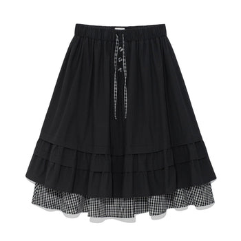 TCM - (w) check pintuck layered skirt (BLACK) P-C183