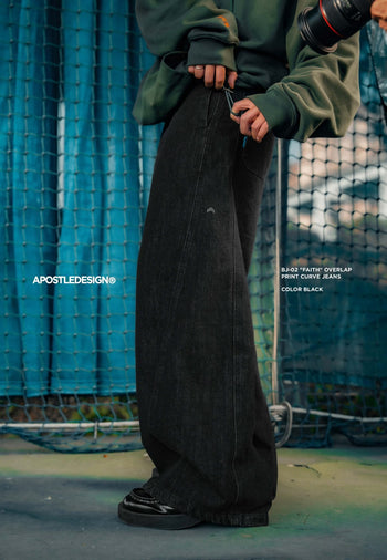 Apostle - 25AW BJ-02 "FAITH" Overlap Print Curve Jeans