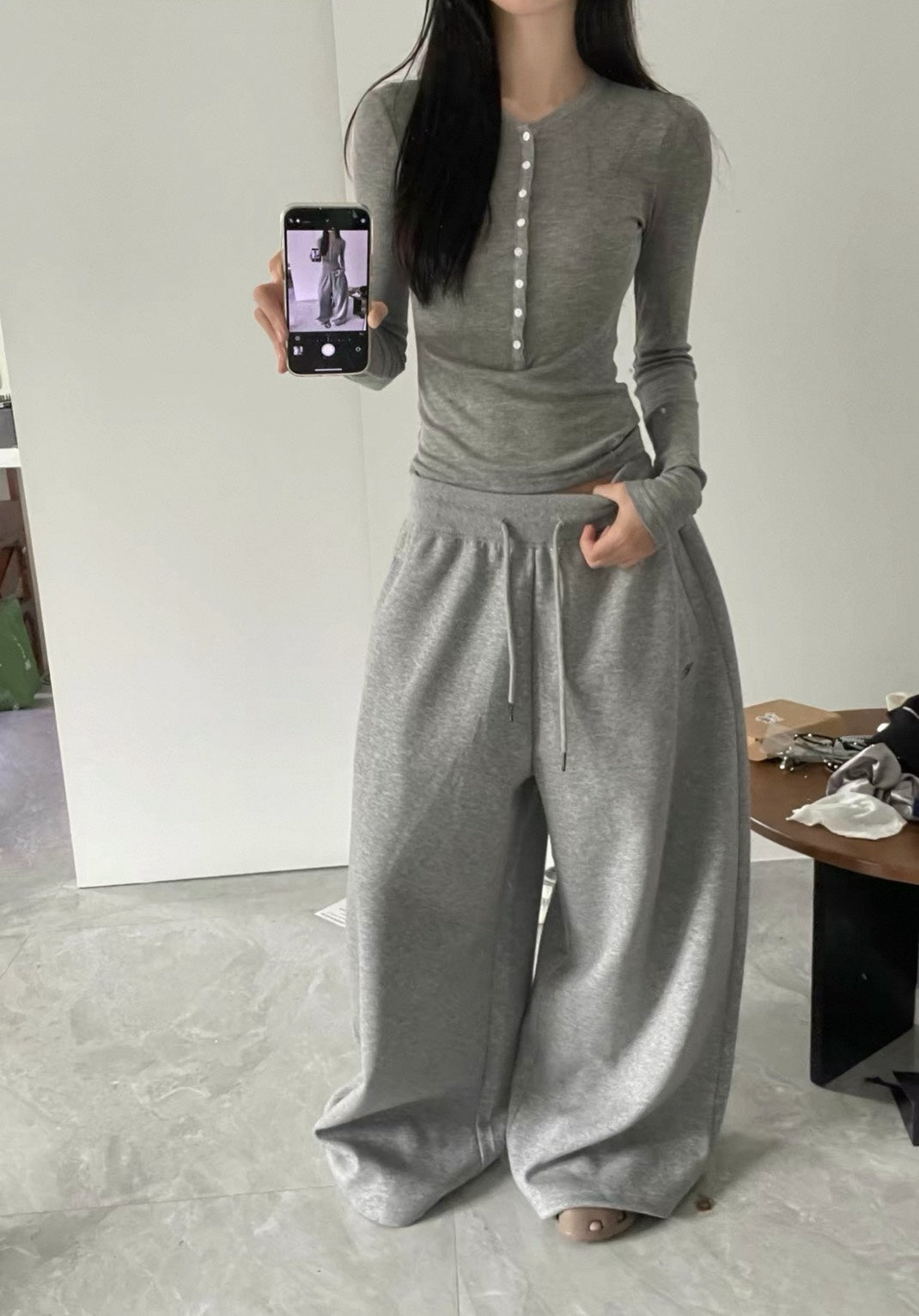 P-M121 魚叄 複合棉寬鬆慵懶運動長褲