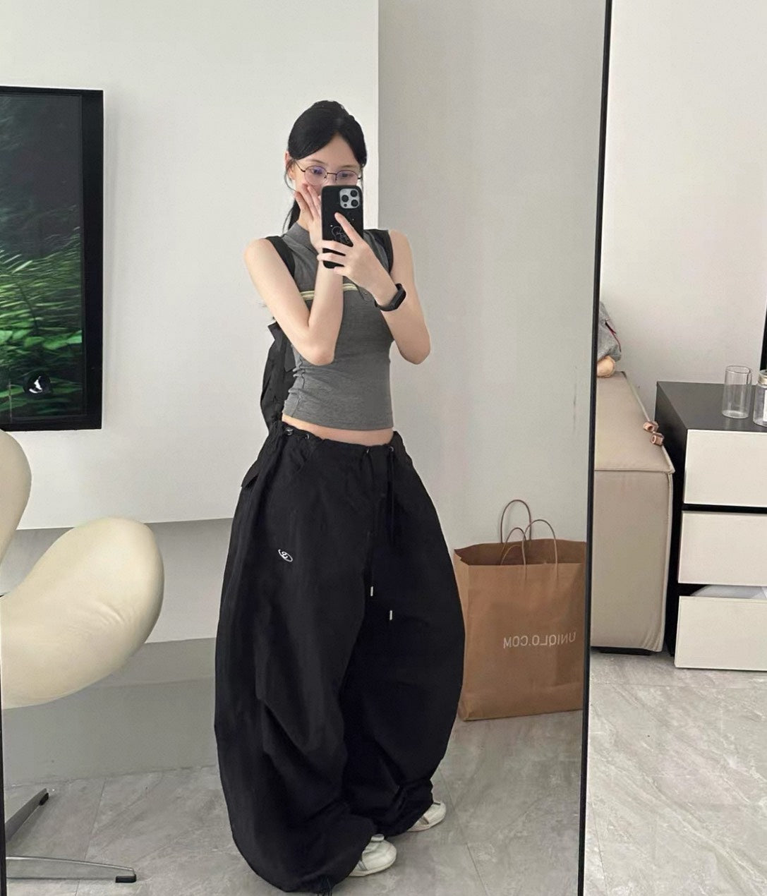 P-G122 魚叄  美式降落傘廓形褶皺長褲