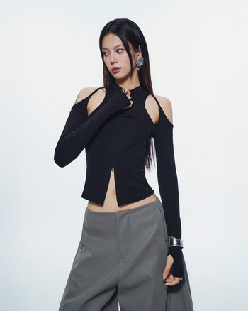 BUNNYHILL - T-B163 CASPIAN LONG SLEEVE TOP 高領鏤背上衣