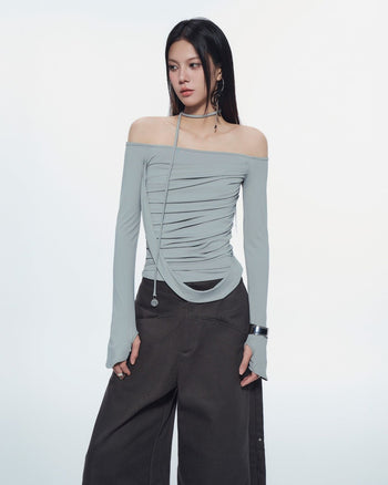 BUNNYHILL - T-B164 MELVIN LONG SLEEVE TOP一字領掛脖上（偏淺綠）