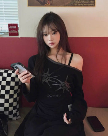 COIRIS - SOLUNA ONE SHOULDER LONG SLEEVE T 單肩長袖T  [黑色] T-C1006