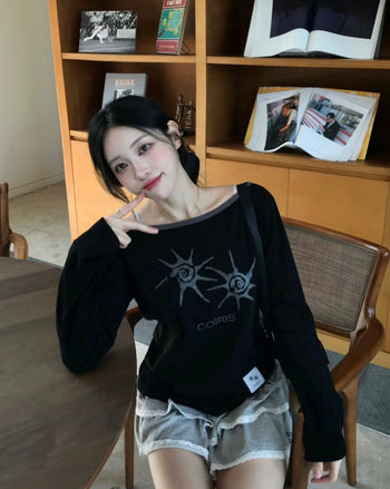 COIRIS - SOLUNA ONE SHOULDER LONG SLEEVE T 單肩長袖T  [黑色] T-C1006