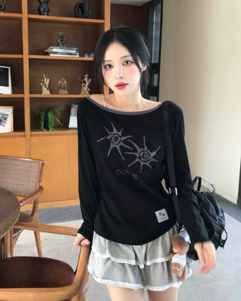 COIRIS - SOLUNA ONE SHOULDER LONG SLEEVE T 單肩長袖T  [黑色] T-C1006