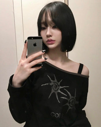 COIRIS - SOLUNA ONE SHOULDER LONG SLEEVE T 單肩長袖T  [黑色] T-C1006