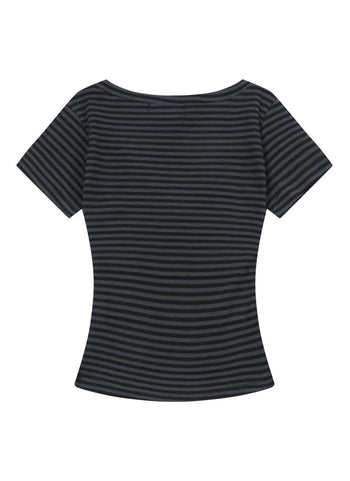 MUCENT - EMMA V-NECK STRIPE HALF T 條紋V領短袖 T-C1008