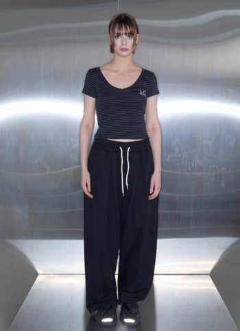 MUCENT - EMMA V-NECK STRIPE HALF T 條紋V領短袖 T-C1008