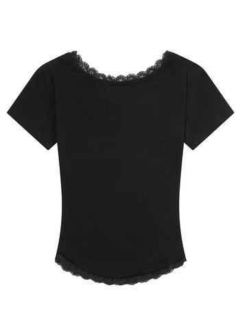 MUCENT - ESUNNIOR LACE V-NECK HALF T 蕾絲V領上衣[黑色] T-E1012