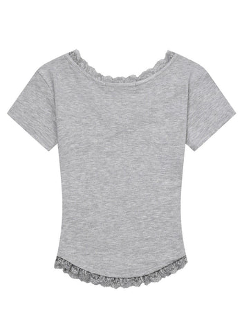 MUCENT - ESUNNIOR LACE V-NECK HALF T 蕾絲V領上衣[灰色] T-E1012