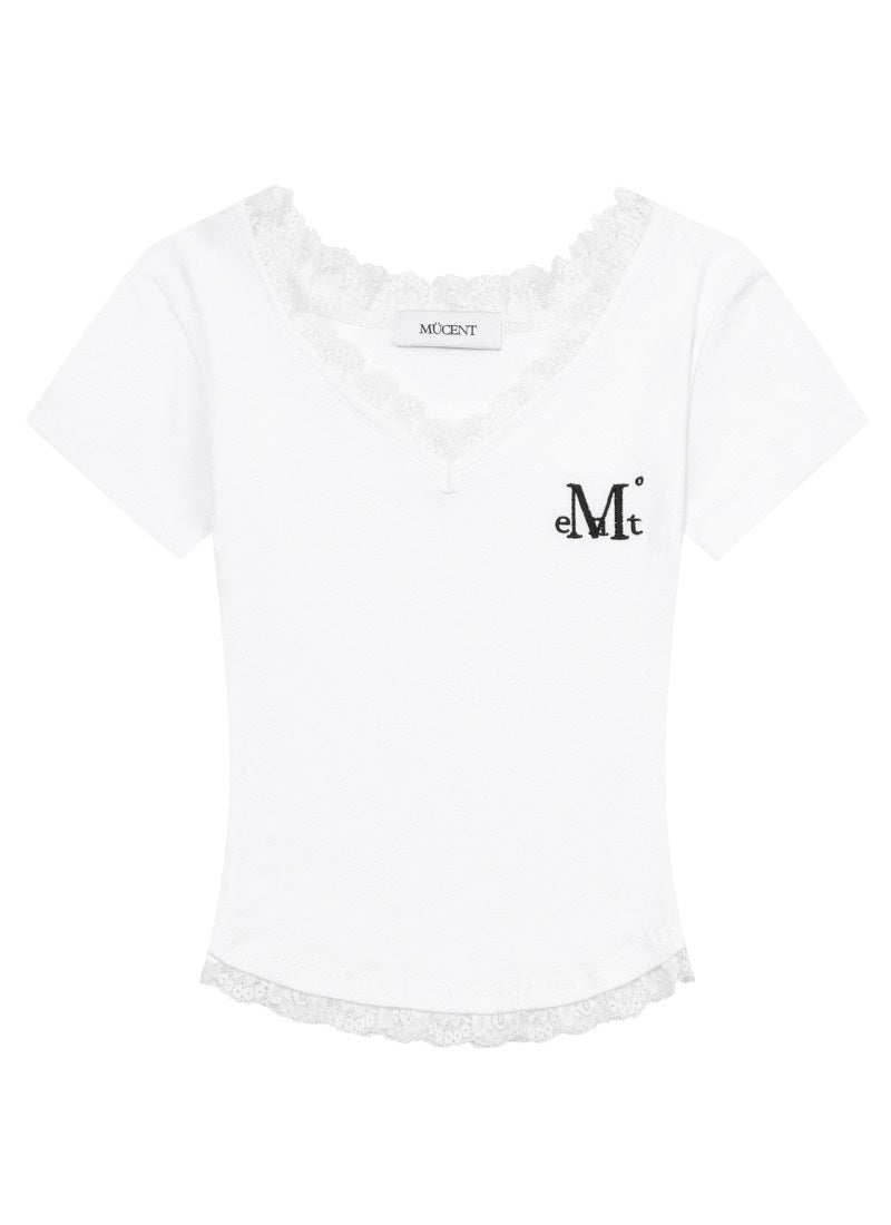 MUCENT - ESUNNIOR LACE V-NECK HALF T 蕾絲V領上衣[白色] T-E1012