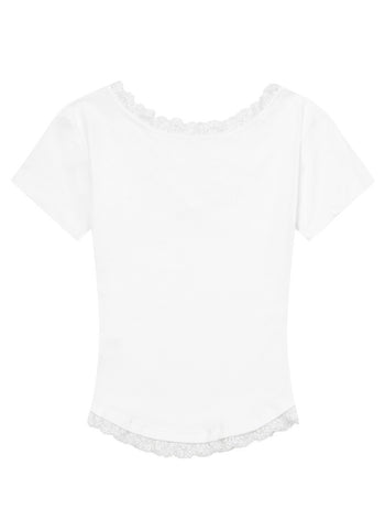 MUCENT - ESUNNIOR LACE V-NECK HALF T 蕾絲V領上衣[白色] T-E1012