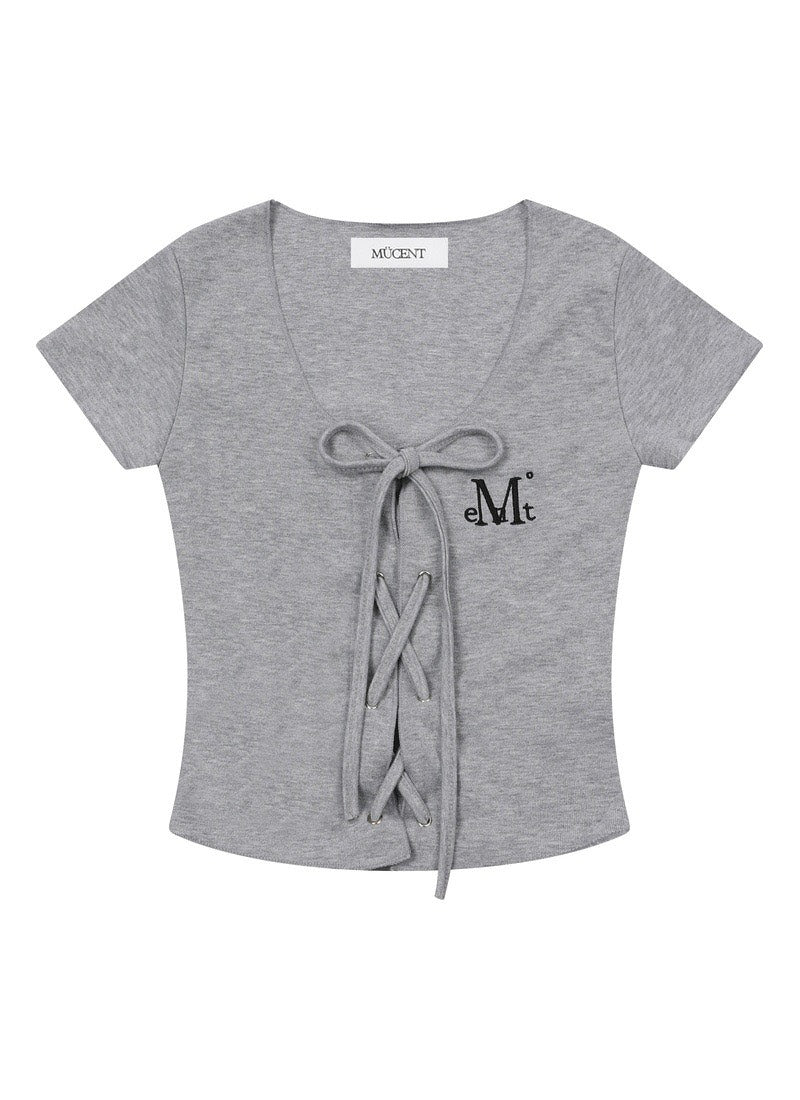 MUCENT -LUKE EYELET LACE-UP CORSET HALF T 綁帶上衣 [灰色] T-E1013
